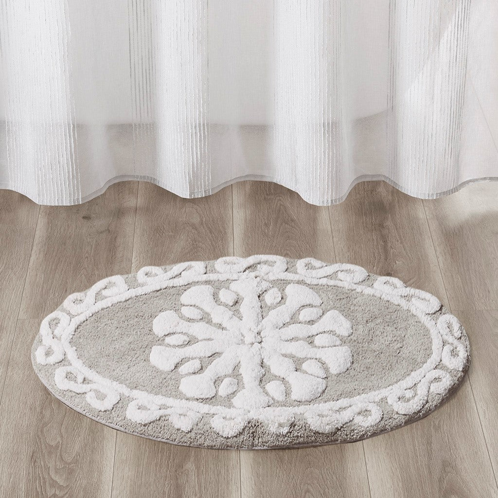 Floral medallion round rectangle bath mat tufted plush rug absorbent soft pile rug