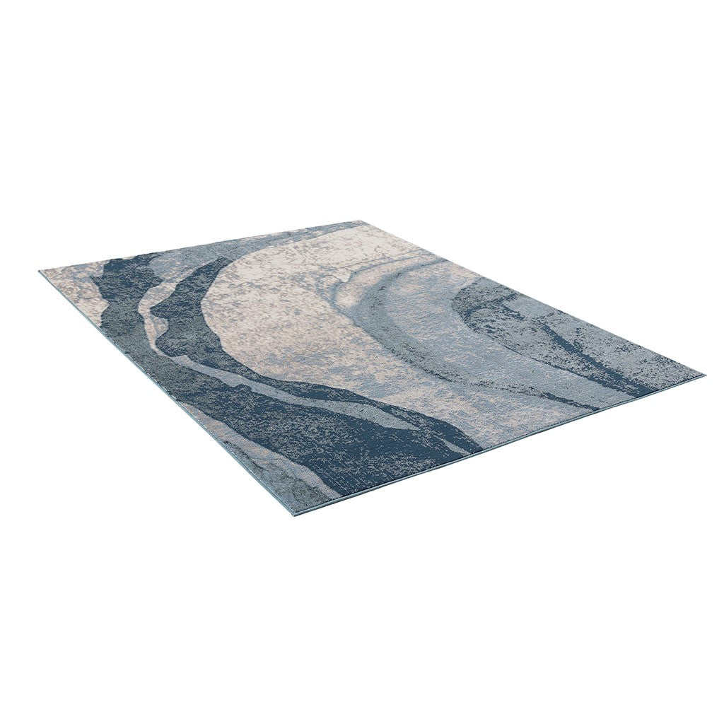 Modern Area Rug Blue Abstract Pattern Soft Textured Living Room Decor