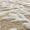 Floral Bathroom Rug Beige White Leaf Tufted Bath Mat Pattern Soft Absorbent Non-Slip Mats