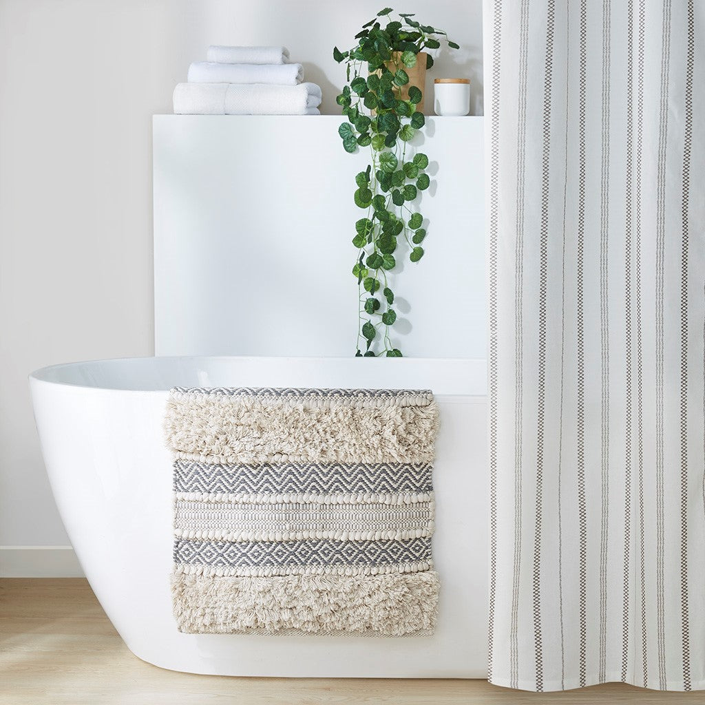 Woven textured bath rug stripe non skid shaggy bathroom mat boho inspired handwoven rug