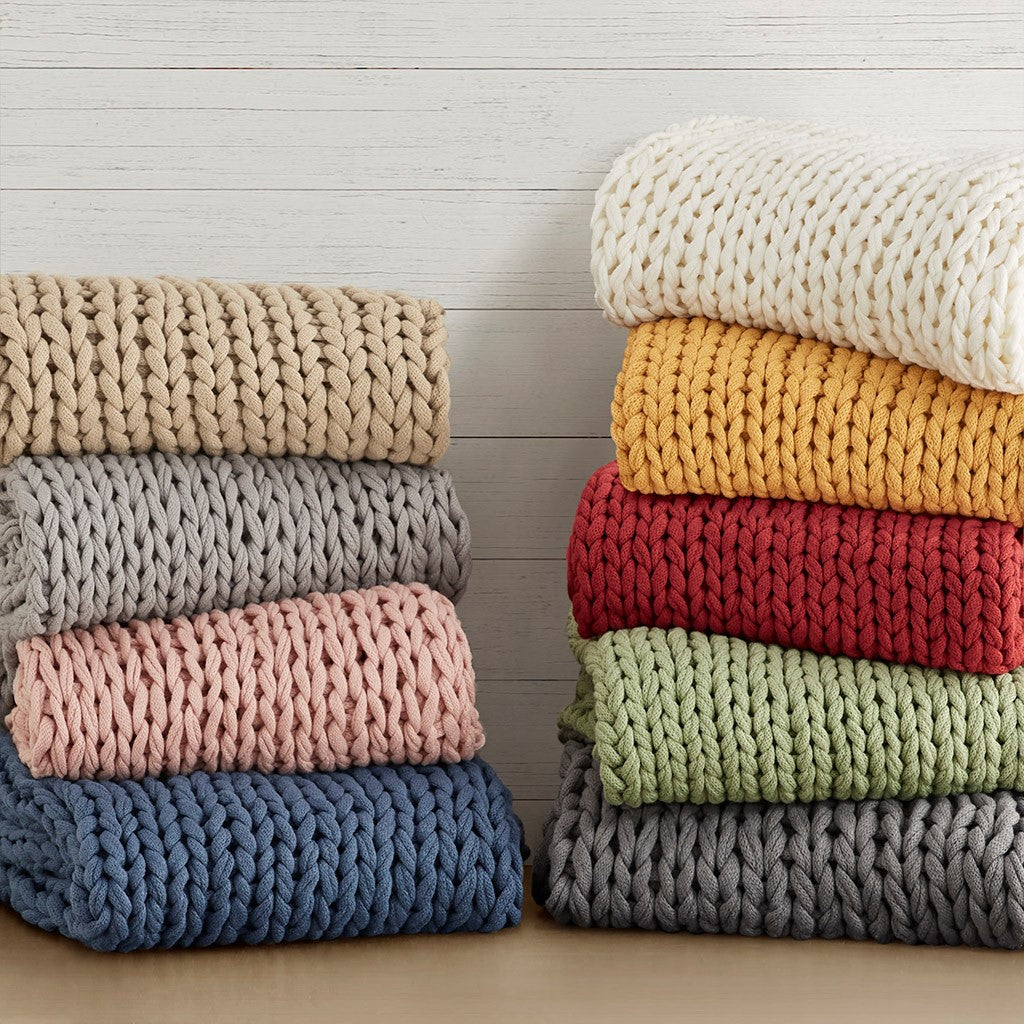 Chunky Double Knit Handmade Throw Blanket Cozy Soft Textured Couch and Bed Accent Decor