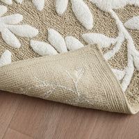 Floral Bathroom Rug Beige White Leaf Tufted Bath Mat Pattern Soft Absorbent Non-Slip Mats
