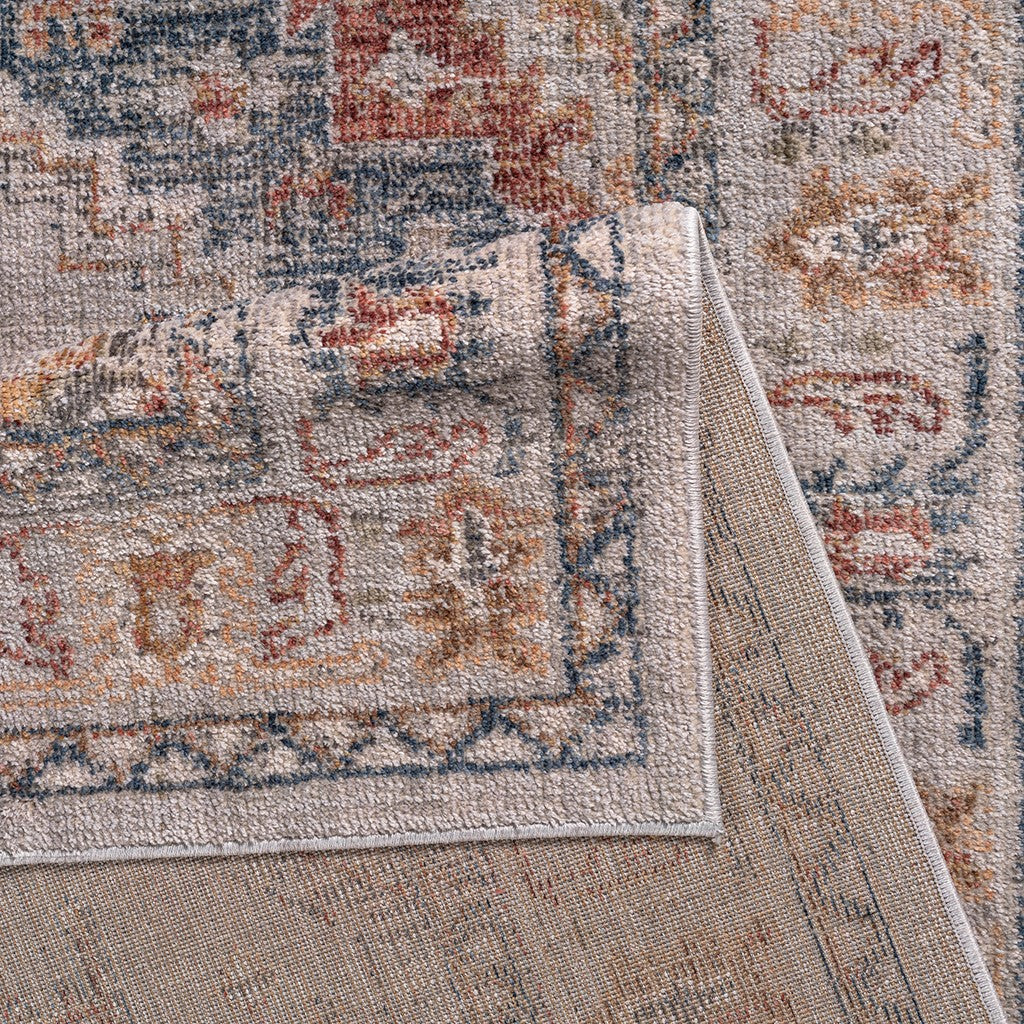 Vintage Medallion Area Rug Faded Blue Rust Ivory Traditional Persian Style Woven Living Room Carpet