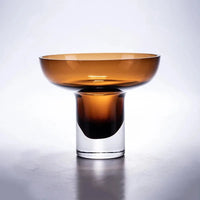 Amber glass pedestal vase with modern design for flowers, dried arrangements decor centerpiece