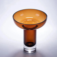 Amber glass pedestal vase with modern design for flowers, dried arrangements decor centerpiece