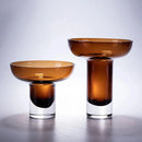 Amber glass pedestal vase with modern design for flowers, dried arrangements decor centerpiece