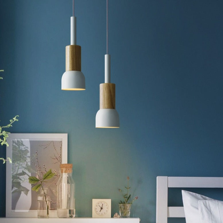 white Metal & Wood Pendant Lights