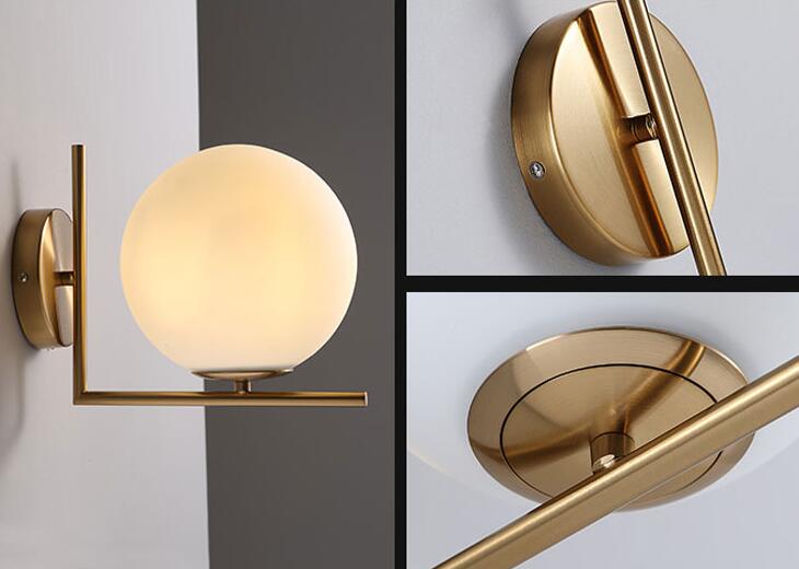 sphere white frosted lampshade gold handle wall lamp