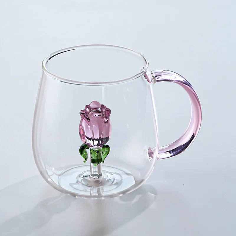 3D Rose Blossom Glass Cup & Pitcher Set
