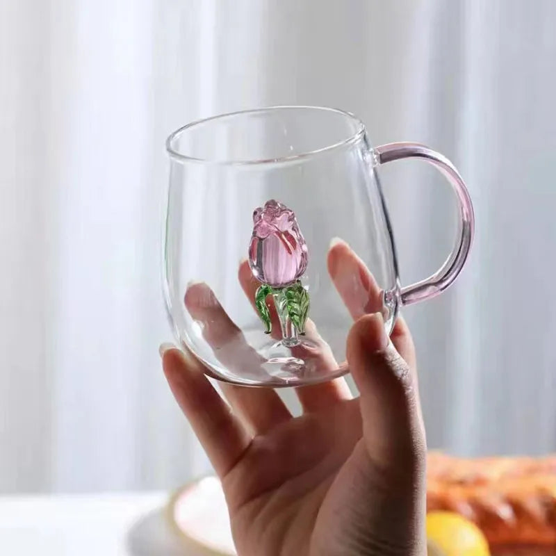 3D Rose Blossom Glass Cup & Pitcher Set