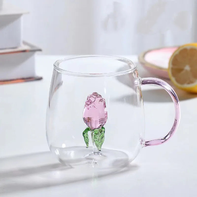 3D Rose Blossom Glass Cup & Pitcher Set