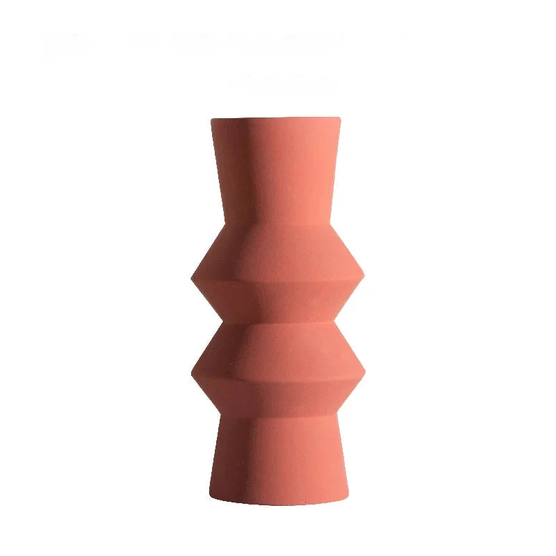 Ceramic vase geometric Morandi-inspired home decorative case matte modern