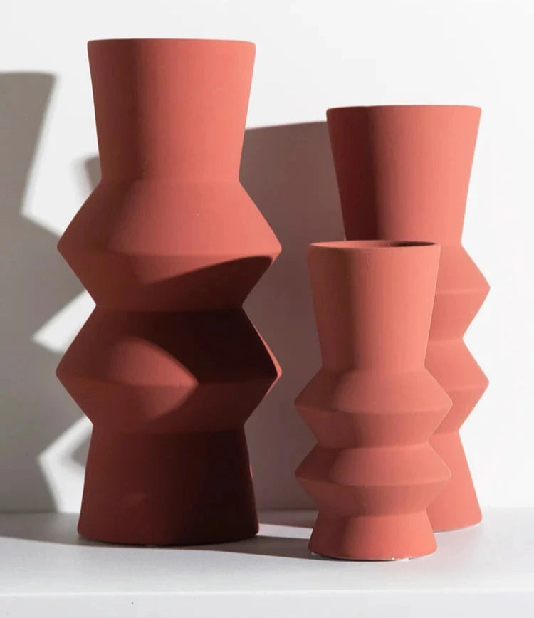 Ceramic vase geometric Morandi-inspired home decorative case matte modern
