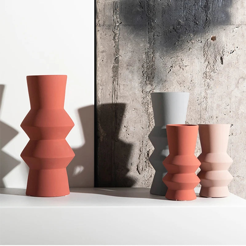 Ceramic vase geometric Morandi-inspired home decorative case matte modern