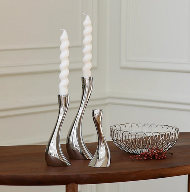 Chrome Wave Candle Holders