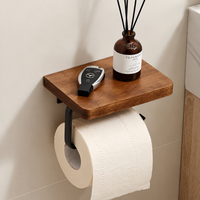 Toilet Paper Holder with Natural Walnut Wooden Shelf Tissue Roll Hanger Wall Mounted Paper Towel Bar 304 Stainless Steel Paper-Letifly Lights and Decor