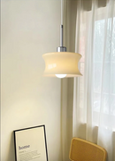 Retro glass pendant light French style ripple shape chrome accent cream white minimalist ceiling lamp bedroom dining room