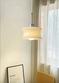 Retro glass pendant light French style ripple shape chrome accent cream white minimalist ceiling lamp bedroom dining room