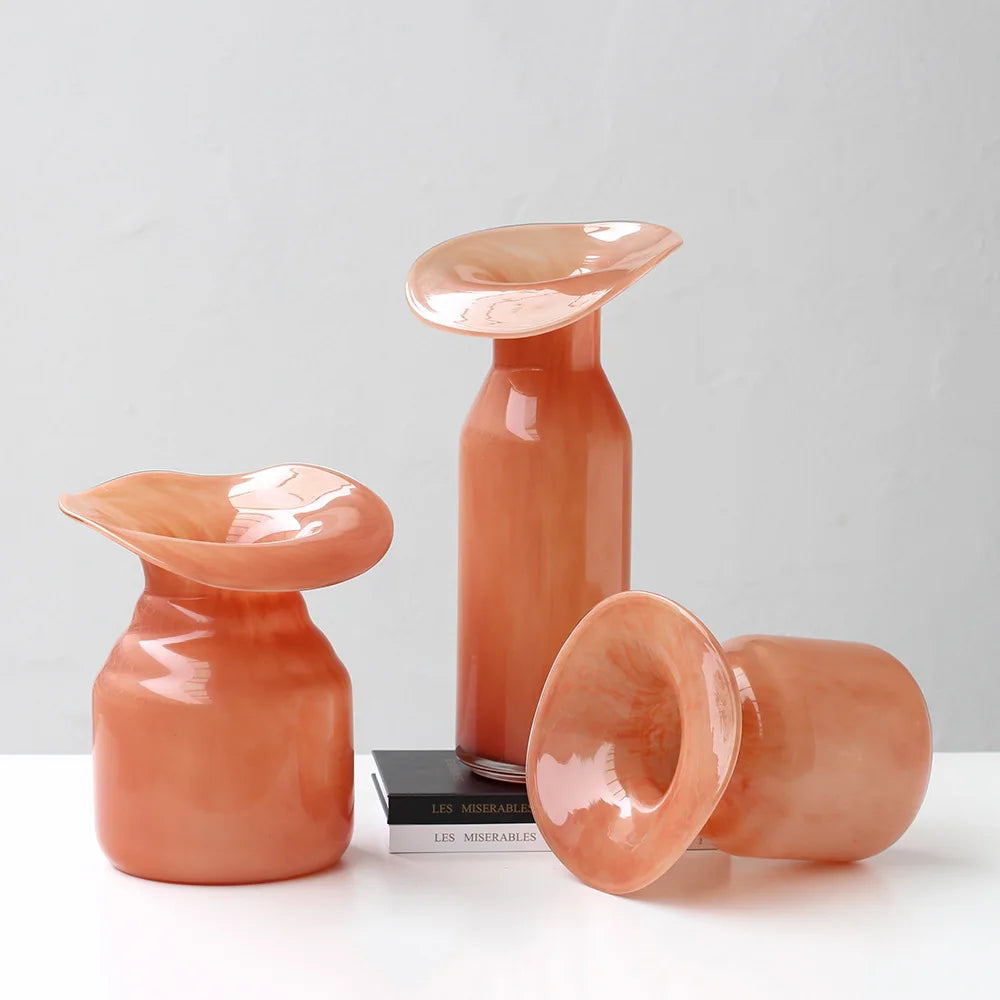 Glass vase wide-mouth sculptural artistic floral décor hydroponics flower vase