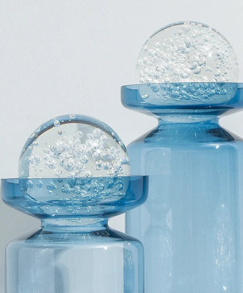 Glass vase sky-blue globe-top Nordic modern transparent hydroponics glass cylinder vase