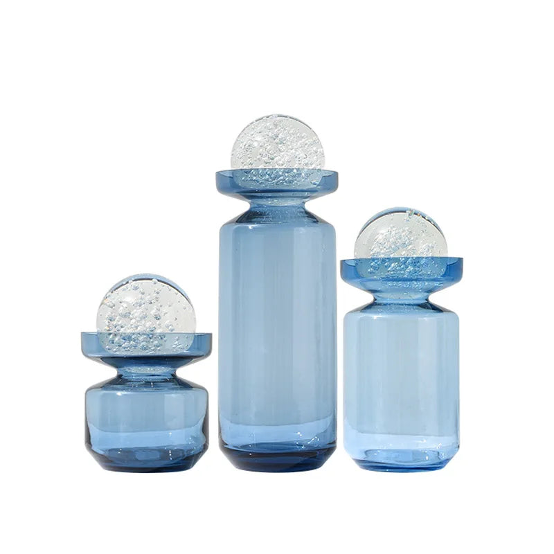 Azure Orbit Glass Vase
