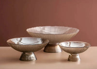 Solar Flare Glass Bowls Crackled glass pedestal bowls in light brown and dark brown modern décor dish