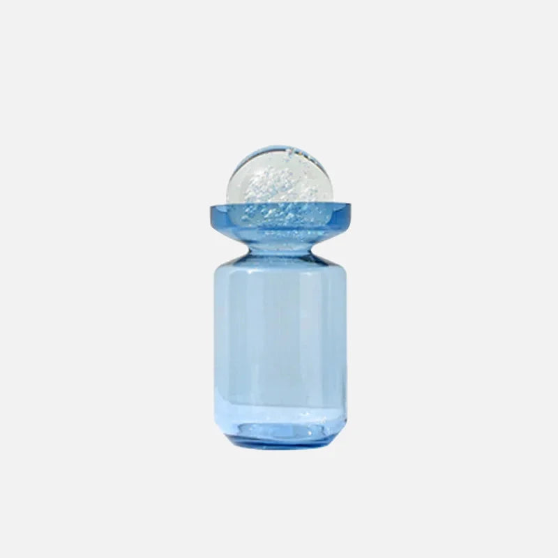 Glass vase sky-blue globe-top Nordic modern transparent hydroponics glass cylinder vase