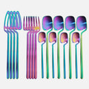 16pcs Rainbow Dinnerware Set Spoon Fork Knife Table Decor Cutlery Sets Kitchen Matte Gold tableware Set Desserts Soup Coffee Use-Letifly Lights and Decor