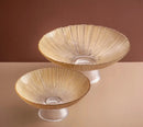 Solar Flare Glass Bowls Crackled glass pedestal bowls in light brown and dark brown modern décor dish