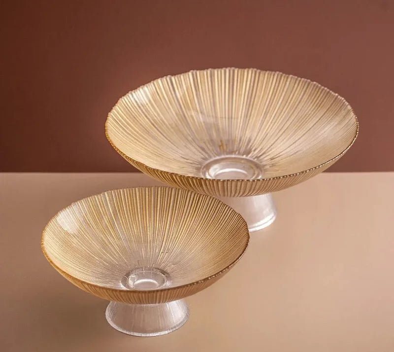 Solar Flare Glass Bowls Crackled glass pedestal bowls in light brown and dark brown modern décor dish
