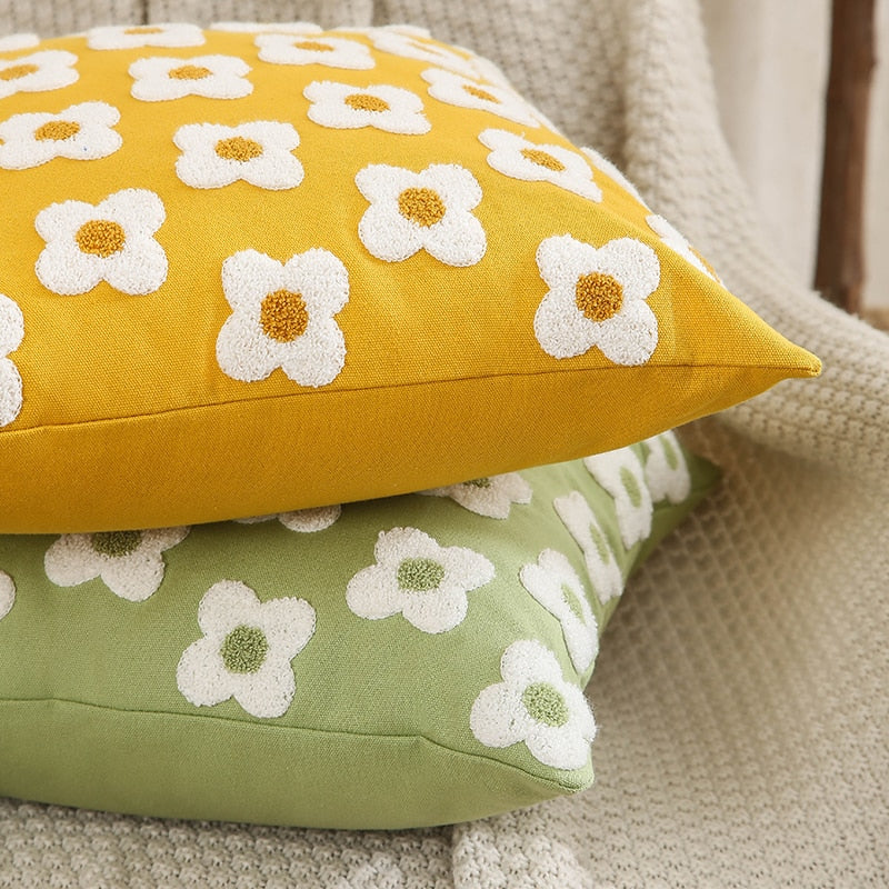 Daisy Flower Embroidered Lumbar Pillow cover