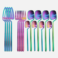 16pcs Rainbow Dinnerware Set Spoon Fork Knife Table Decor Cutlery Sets Kitchen Matte Gold tableware Set Desserts Soup Coffee Use-Letifly Lights and Decor