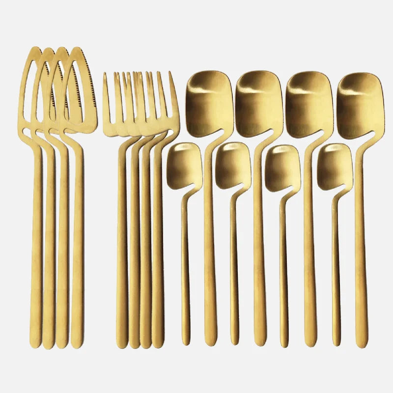 16pcs Rainbow Dinnerware Set Spoon Fork Knife Table Decor Cutlery Sets Kitchen Matte Gold tableware Set Desserts Soup Coffee Use-Letifly Lights and Decor