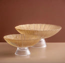Solar Flare Glass Bowls Crackled glass pedestal bowls in light brown and dark brown modern décor dish