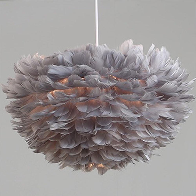 Artistic Home Decor Pendant Light with Feathers and LED Bulbs Grey