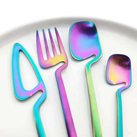 16pcs Rainbow Dinnerware Set Spoon Fork Knife Table Decor Cutlery Sets Kitchen Matte Gold tableware Set Desserts Soup Coffee Use-Letifly Lights and Decor