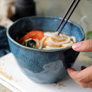 Ceramic Bowl Irregular Shape Blue Glaze Handmade Soup Salad Noodle Fruit Tableware