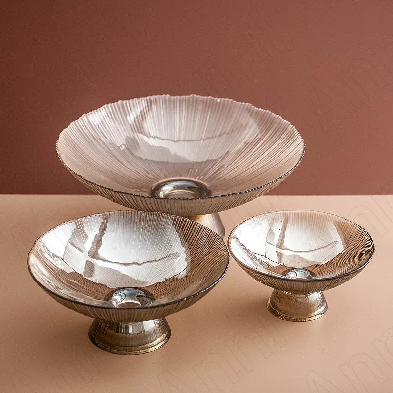 Solar Flare Glass Bowls Crackled glass pedestal bowls in light brown and dark brown modern décor dish