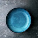 Kiln blue reactive glaze porcelain shallow pasta bowl plate with tapered rim, ceramic dinnerware for salads, pasta, curries, dishwasher and microwave safe
