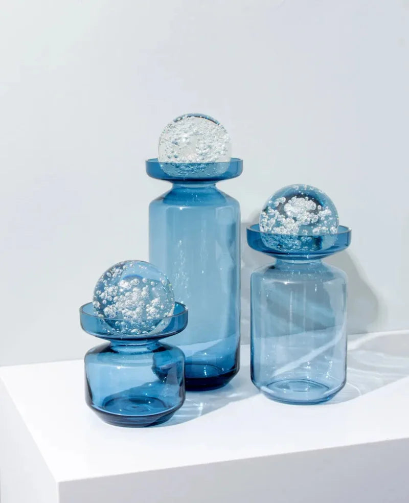 Azure Orbit Glass Vase