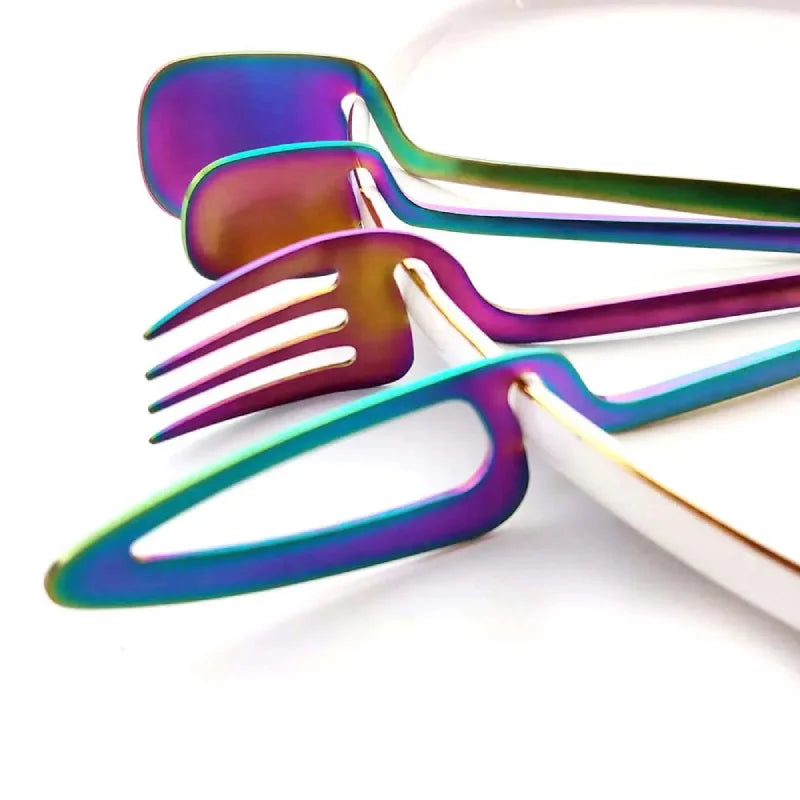 16pcs Rainbow Dinnerware Set Spoon Fork Knife Table Decor Cutlery Sets Kitchen Matte Gold tableware Set Desserts Soup Coffee Use-Letifly Lights and Decor