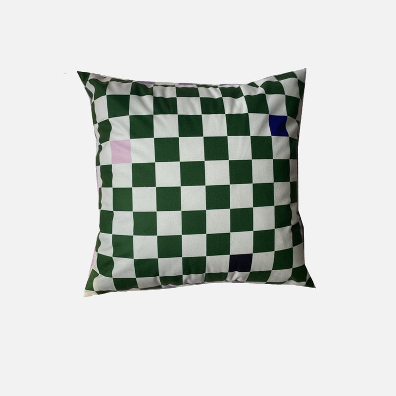 Lilac Green Floral Check Pillow Cover