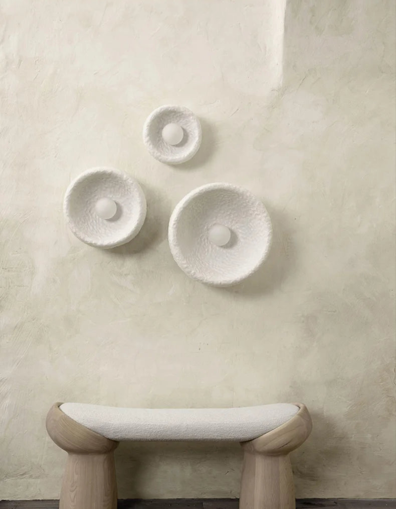 wabi sabi inspired textured wall sconce resin wall lamp moon design minimalist