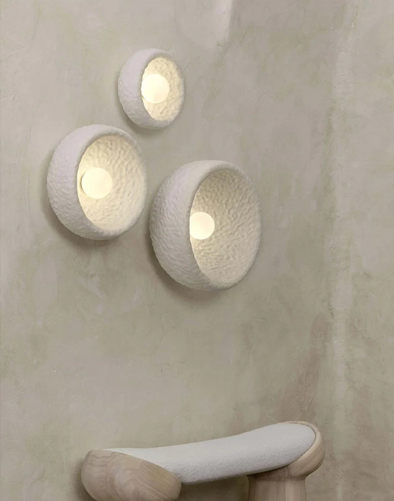 wabi sabi inspired textured wall sconce resin wall lamp moon design minimalist