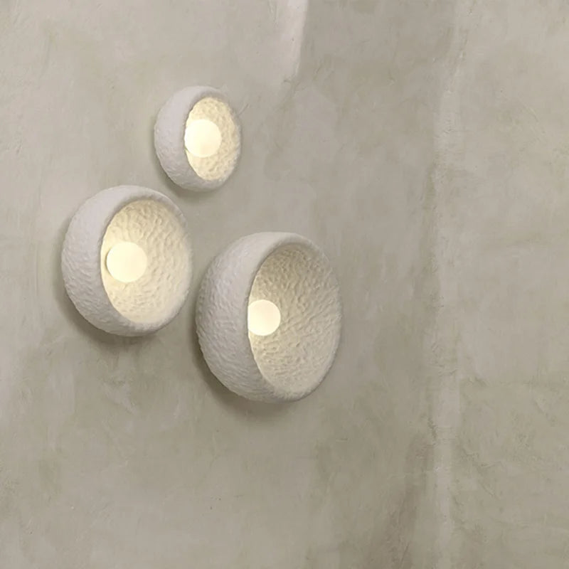 wabi sabi inspired textured wall sconce resin wall lamp moon design minimalist