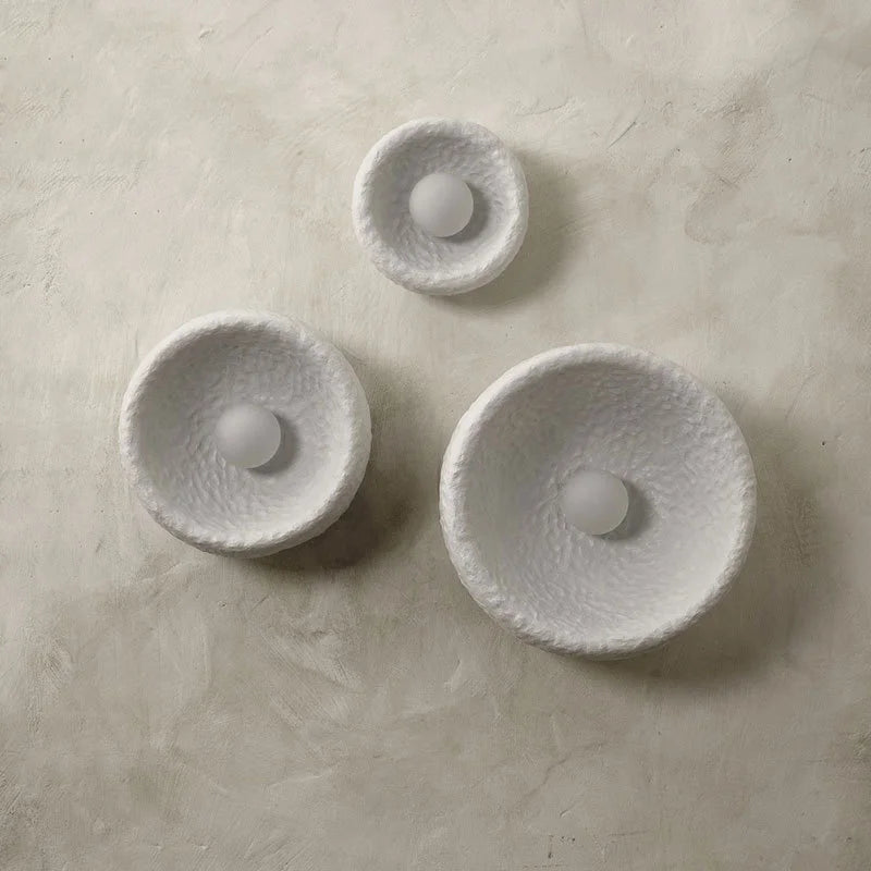 wabi sabi inspired textured wall sconce resin wall lamp moon design minimalist