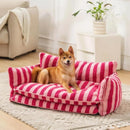 Luxury pet sofa bed lambswool striped double-layer cozy modern