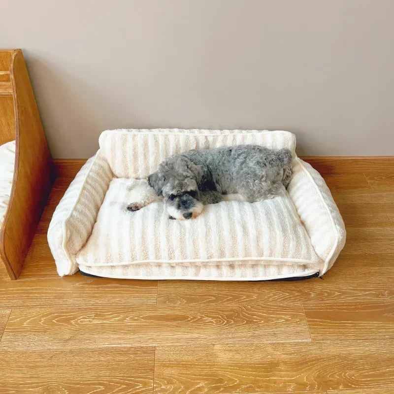 Luxury pet sofa bed lambswool striped double-layer cozy modern