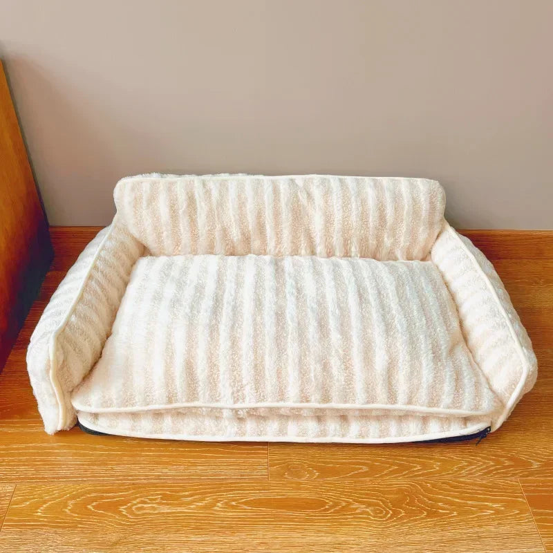 Luxury pet sofa bed lambswool striped double-layer cozy modern