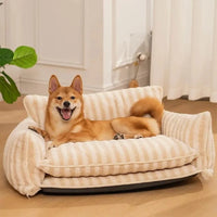 Luxury pet sofa bed lambswool striped double-layer cozy modern